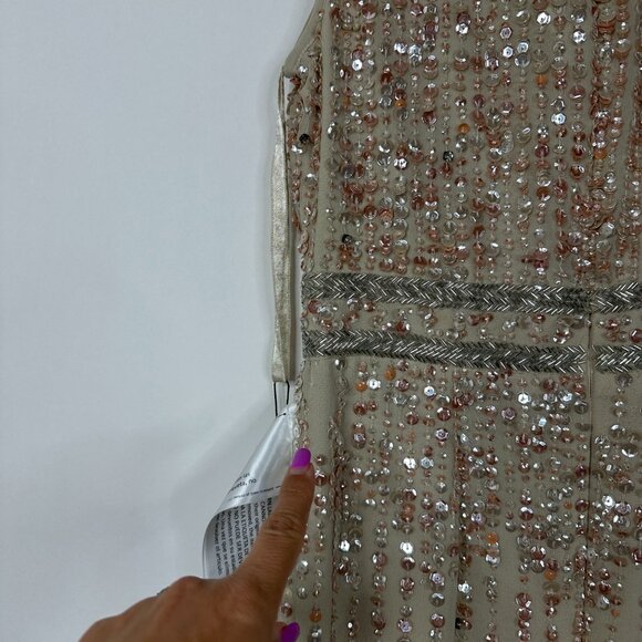 FLAW - NWT Mac Duggal Sequined High Neck Sleeveless Column Gown Nude 2 #A0187 - Picture 10 of 14